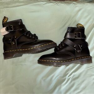 NWOT Dr. Martens Cristofor Black Leather Harness Buckle Lace UP Boots